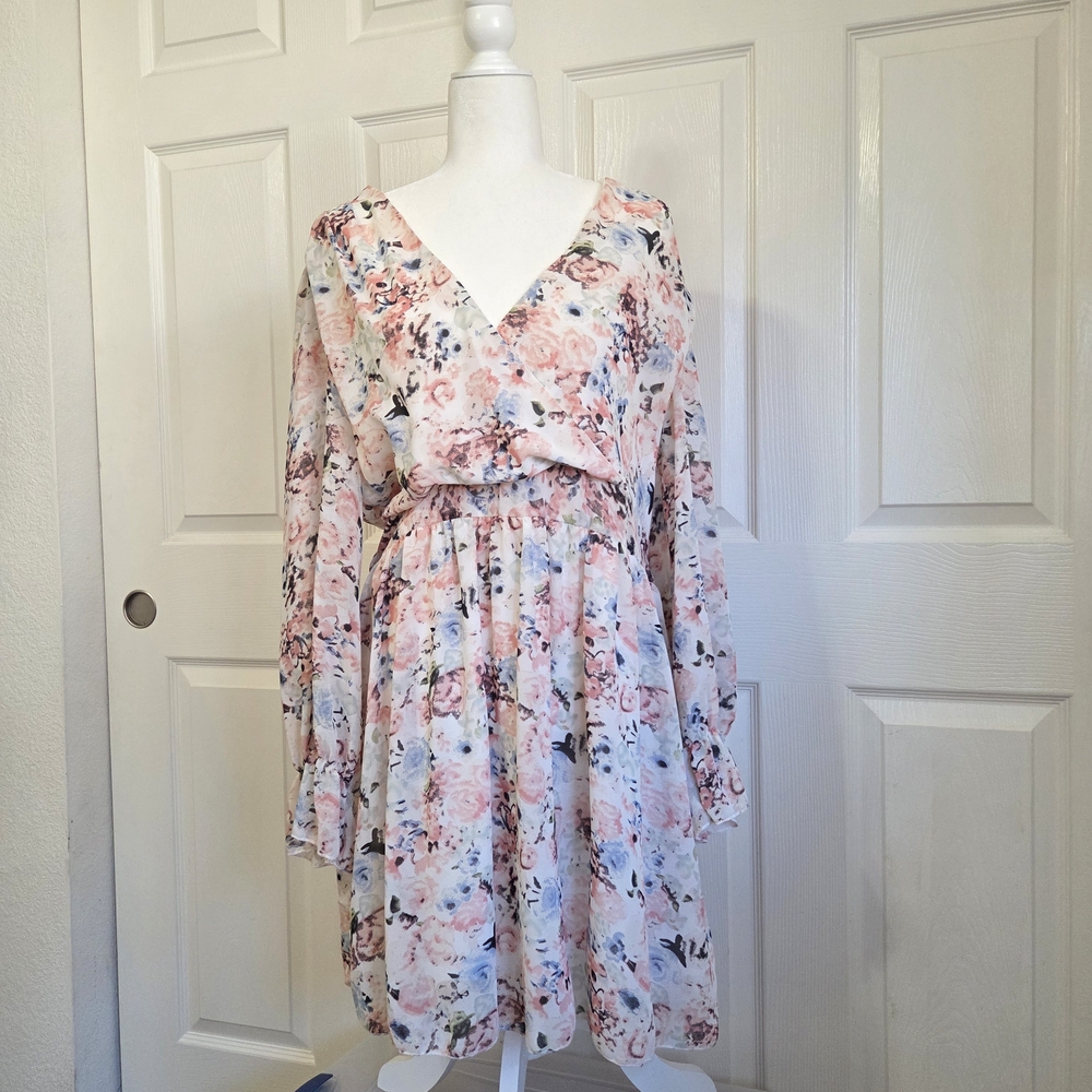 SHEIN Floral Midi Dress - Pink and White
